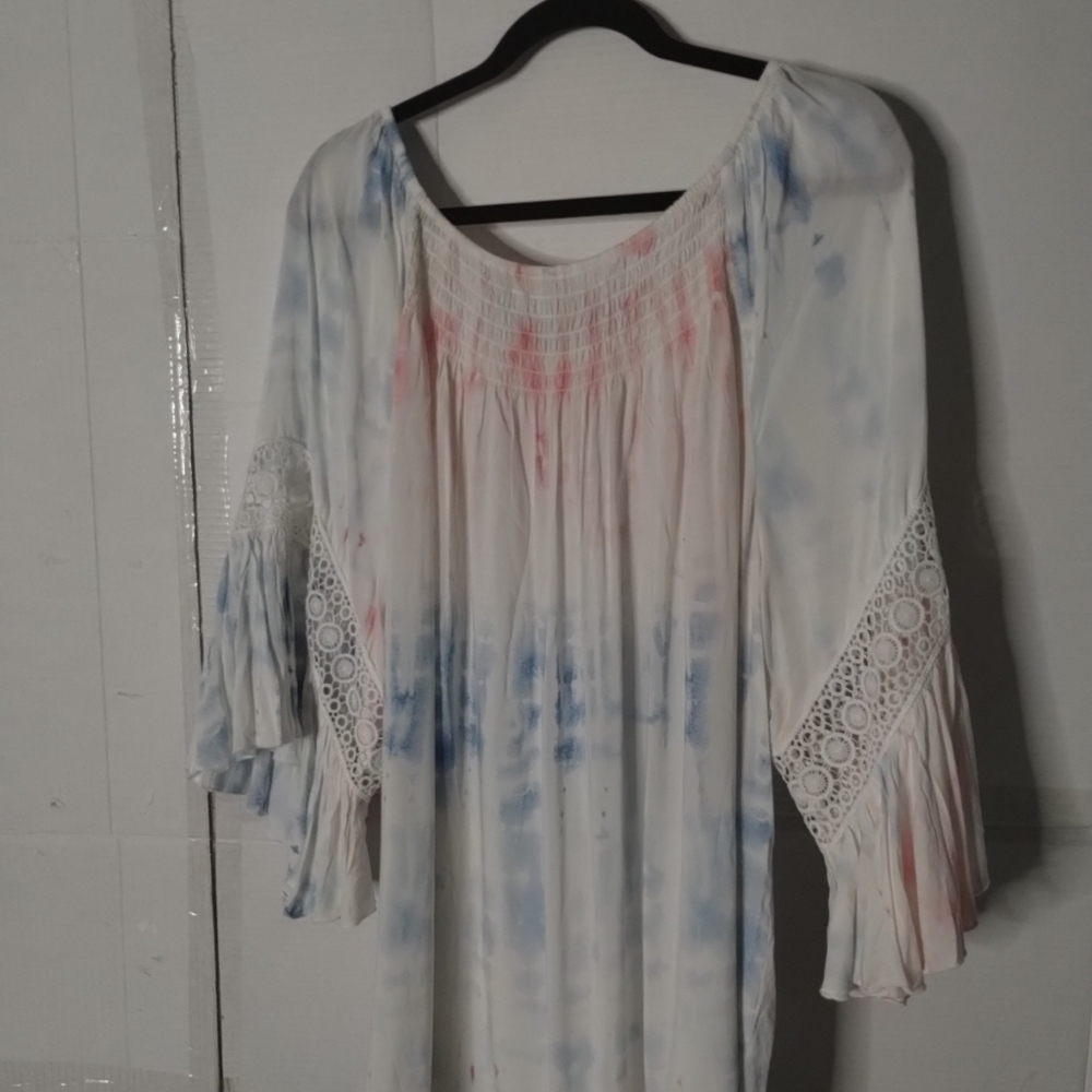 Cato Tie-Dye White Women's Boho Top Blouse Bell Sleeves SZ 22/24W Soft Comfy - Picture 6 of 13